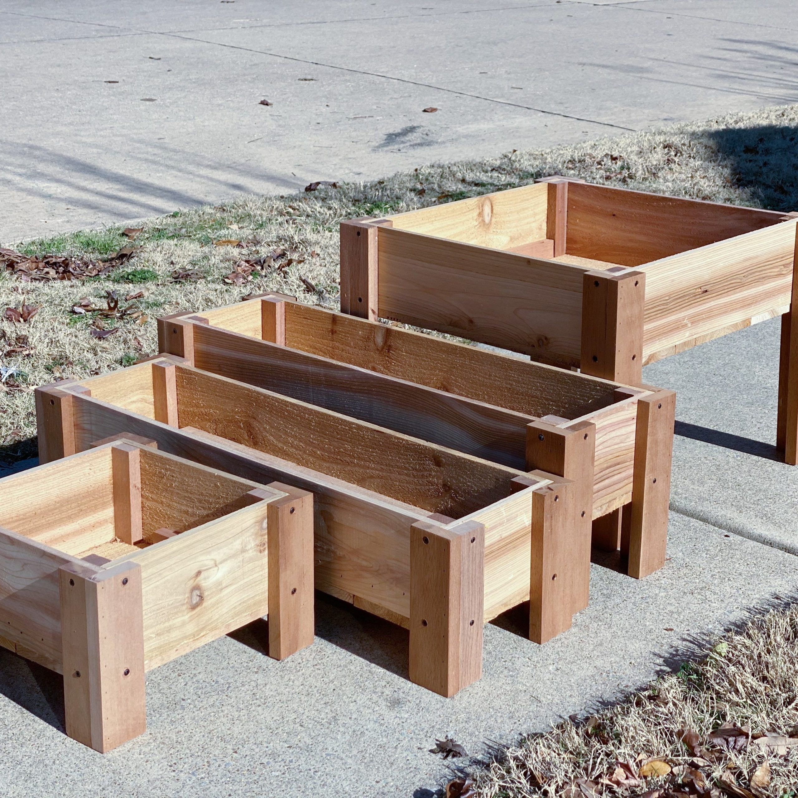 Set Of 4 Raised Cedar Garden Boxes Handmade Raised Cedar – Etsy Pertaining To Plant Stands With Flower Box (Photo 12 of 15)