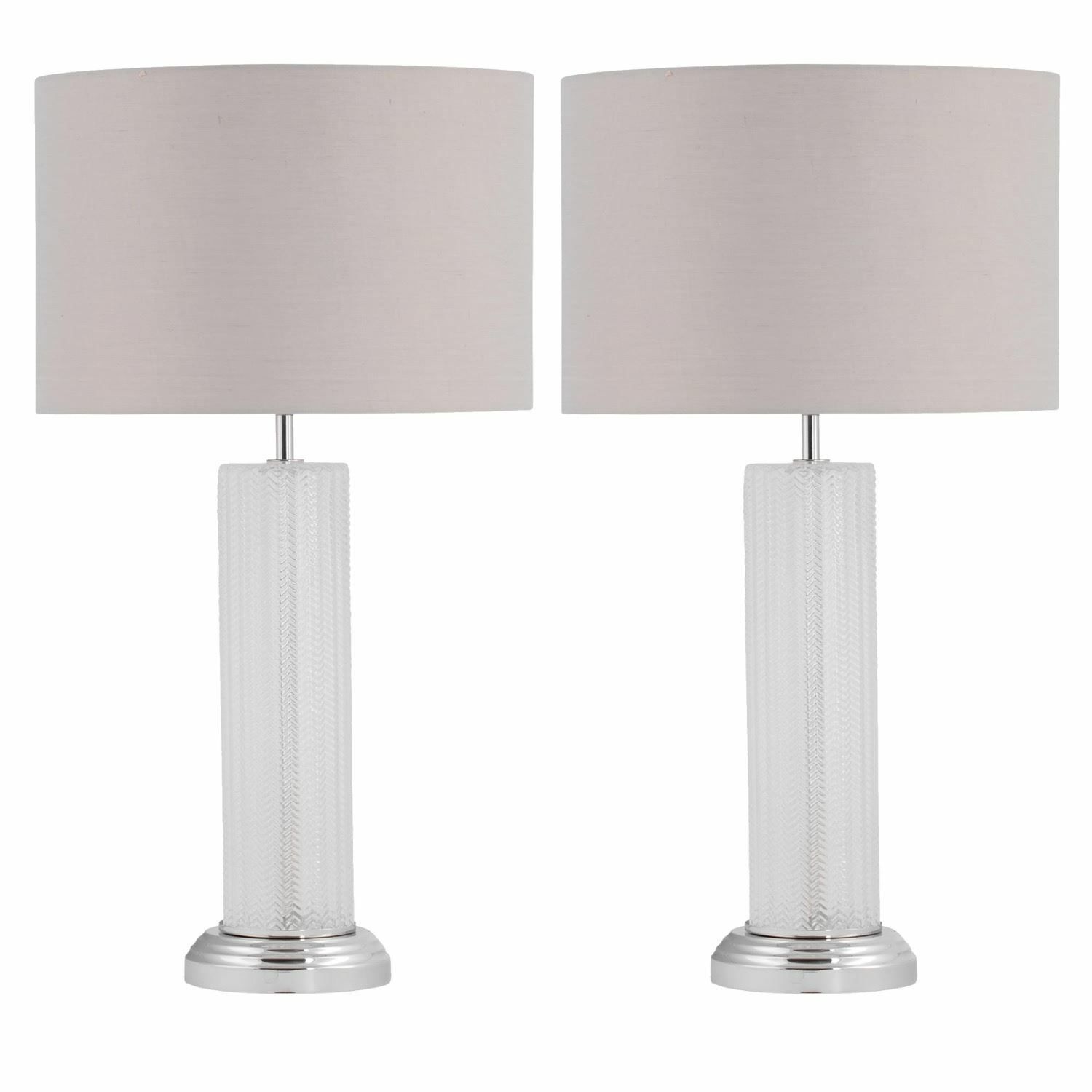 Set Of Modern 59cm Textured Glass Table Lamps Bedside Lights With Grey  Shades | Ebay For Grey Textured Floor Lamps (View 7 of 15)