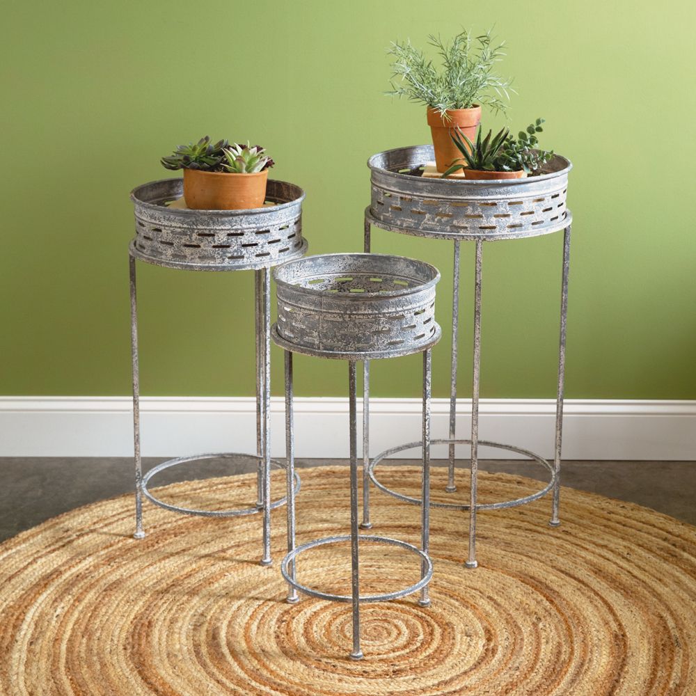 Set Of Three Olive Bucket Plant Stands | Ctw Home Collection Intended For Set Of Three Plant Stands (View 9 of 15)