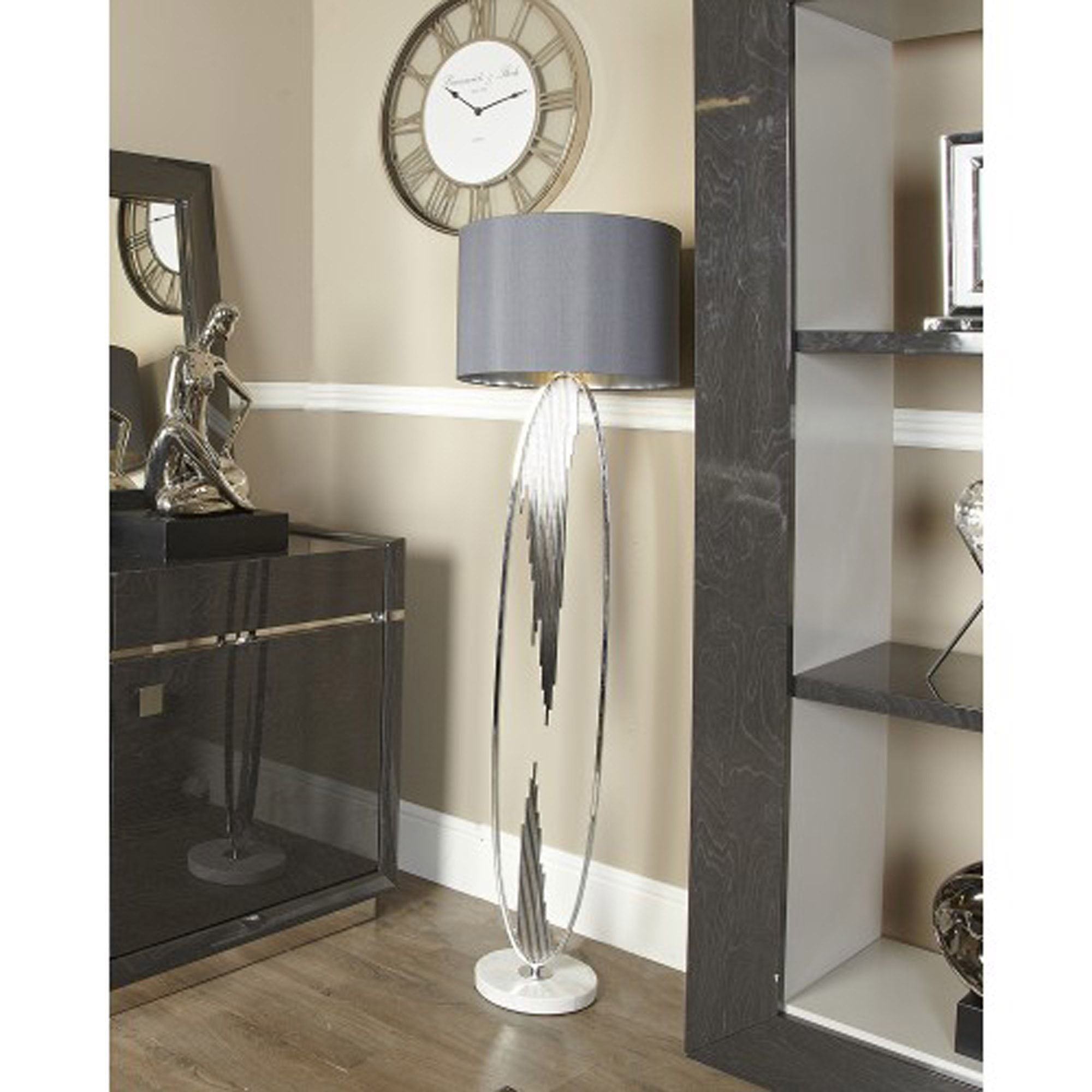 Silver Oval Abstract Floor Lamp With Grey Shade | Floor Standing Lamps Throughout Grey Shade Floor Lamps (View 3 of 15)