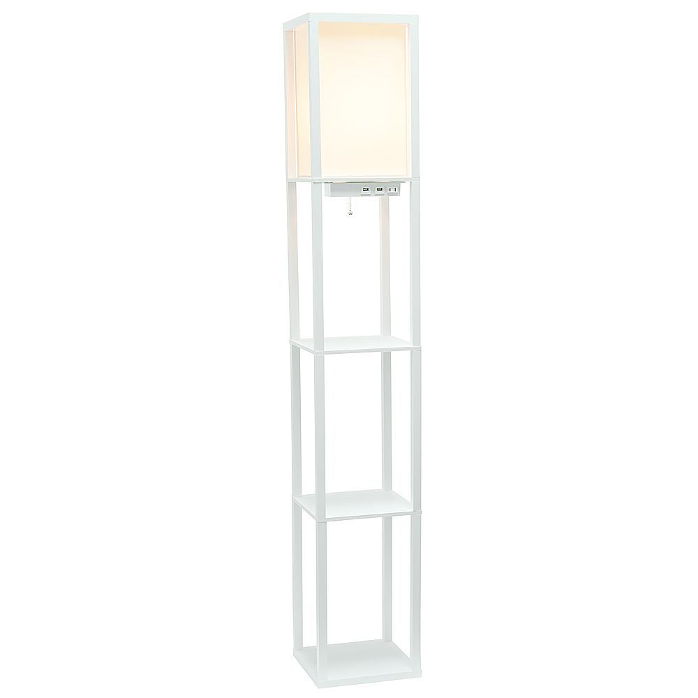 Simple Designs Floor Lamp Etagere Organizer Storage Shelf W 2 Usb Charging  Ports, 1 Charging Outlet & Linen Shade White Lf1037 Wht – Best Buy Within Floor Lamps With Usb (View 11 of 15)