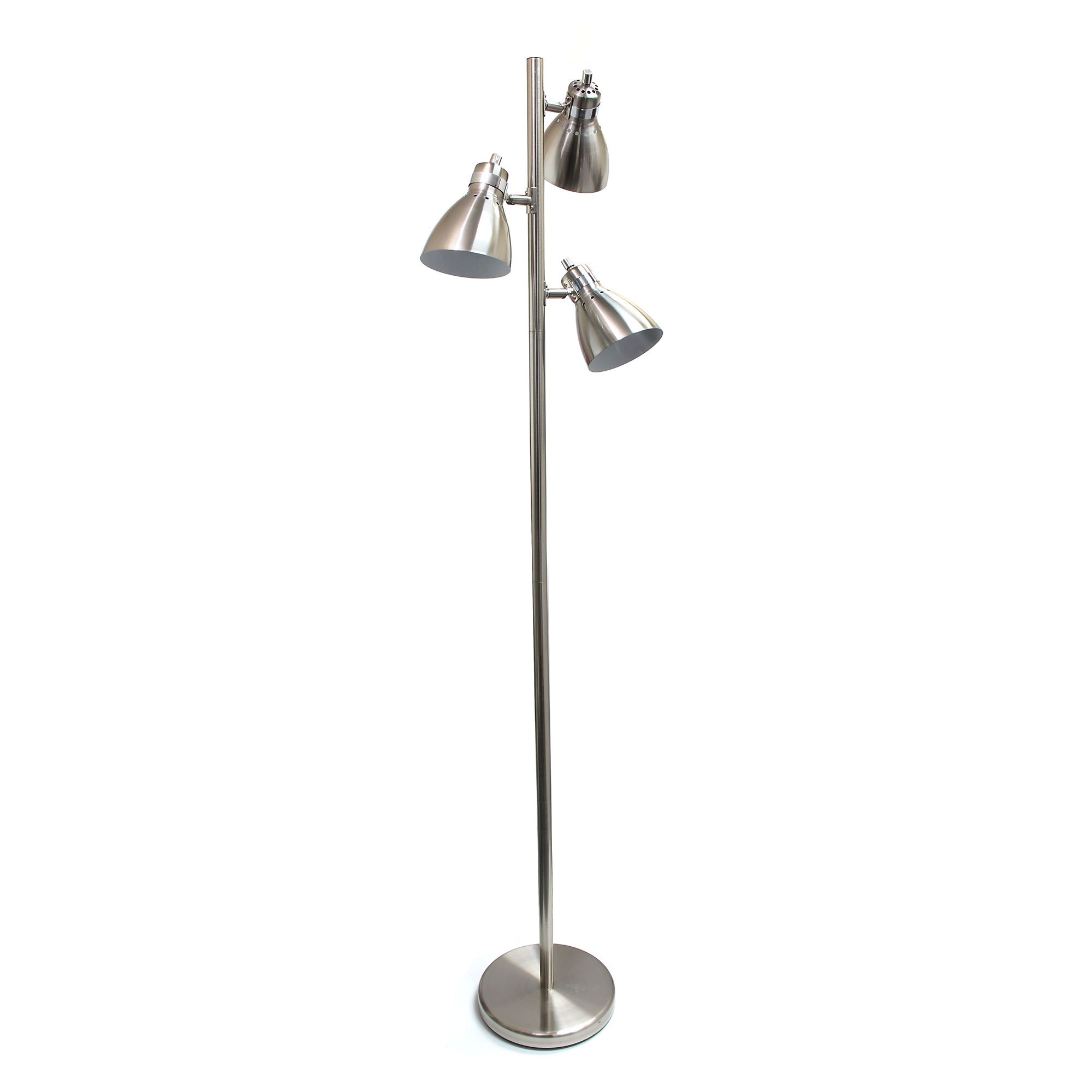 Simple Designs Metal 3 Light Tree Floor Lamp, Brushed Nickel Finish | All  The Rages For 3 Light Tree Floor Lamps (View 10 of 15)
