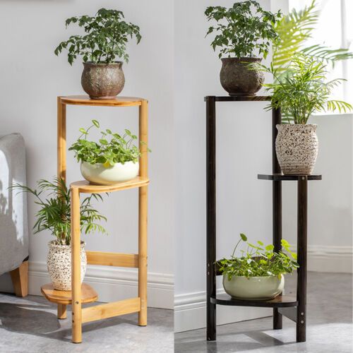 Simplicity Bamboo Plant Stand 3 Tier Corner Plant Display Shelves Garden  Outdoor | Ebay Pertaining To Three Tiered Plant Stands (View 9 of 15)