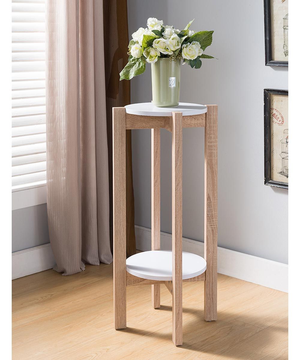 Simply Home | 32 In. Tall Round Plant Stand With Bottom Shelf, White &  Natural For Round Plant Stands (Photo 3 of 15)