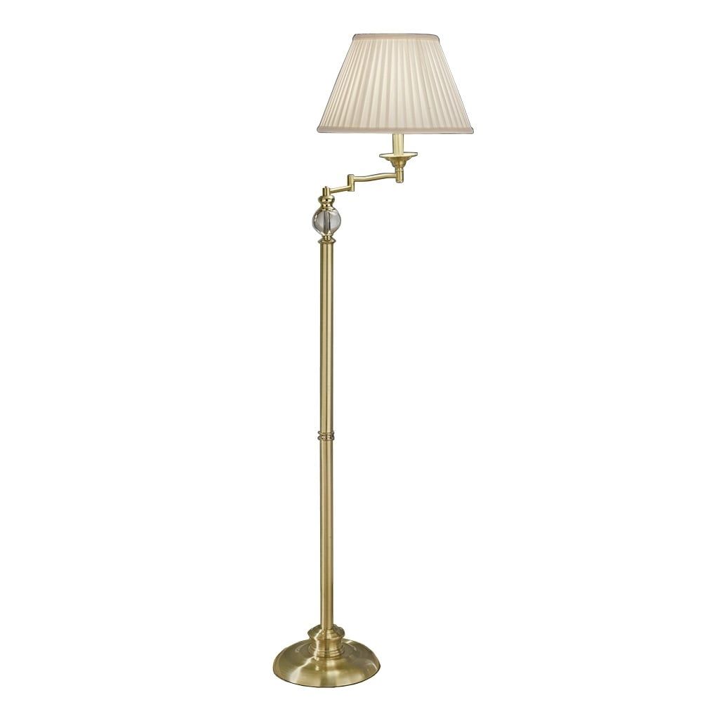 Sl207 Satin Brass Swing Arm Floor Lamp With Cream Pleated Shade – Lighting  From The Home Lighting Centre Uk Regarding Satin Brass Floor Lamps (View 11 of 15)