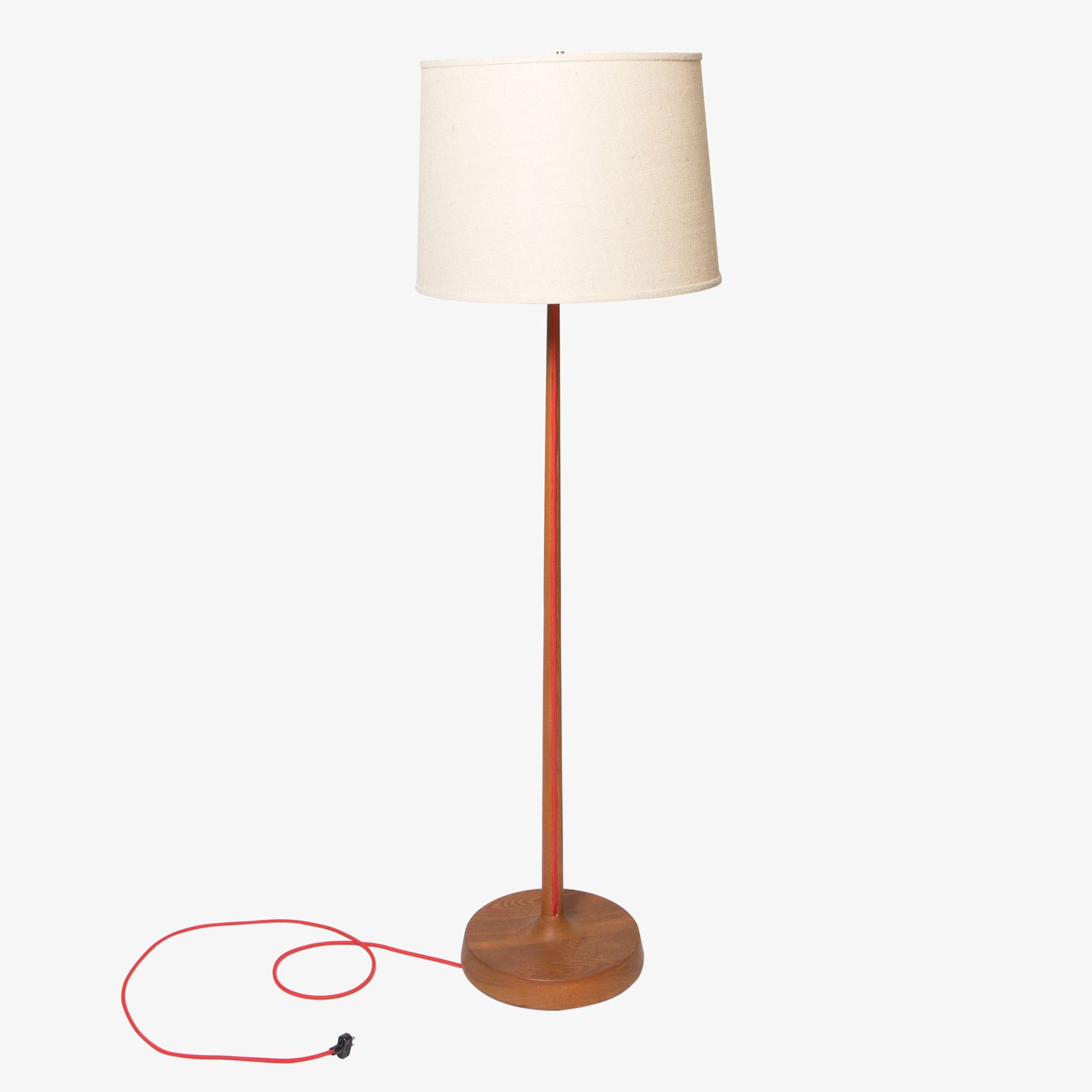 Solid Oak Floor Lamp With Orange Cord And Original Woven Shade 1960's –  Regeneration With Orange Floor Lamps (View 14 of 15)