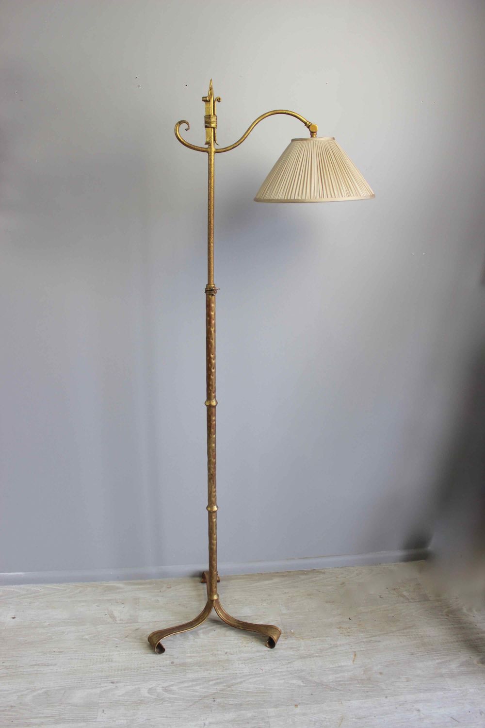 Spanish Gilt Metal Adjustable Height Floor Lamp In Adjustable Height Floor Lamps (Photo 2 of 15)