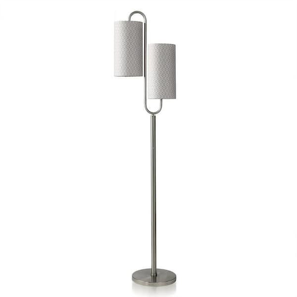 Stylecraft 66.75 In. Brushed Steel Floor Lamp With White, Gray Steel, Linen  Shade L732267ds – The Home Depot For Brushed Steel Floor Lamps (Photo 13 of 15)