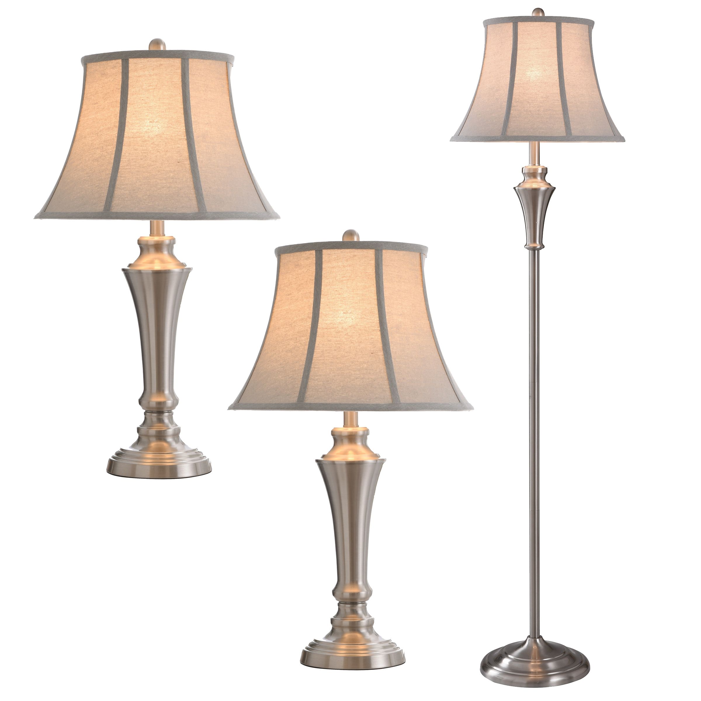 Stylecraft Home Collection Stylecraft Home Collection  Floor Lamp/table Lamp  Set  Brushed Nickel Finish  Geneva Taupe Fabric Shade  3 Piece Set (2  Table, 1 Floor) In The Lamp Sets Department At Lowes Intended For 3 Piece Set Floor Lamps (View 12 of 15)