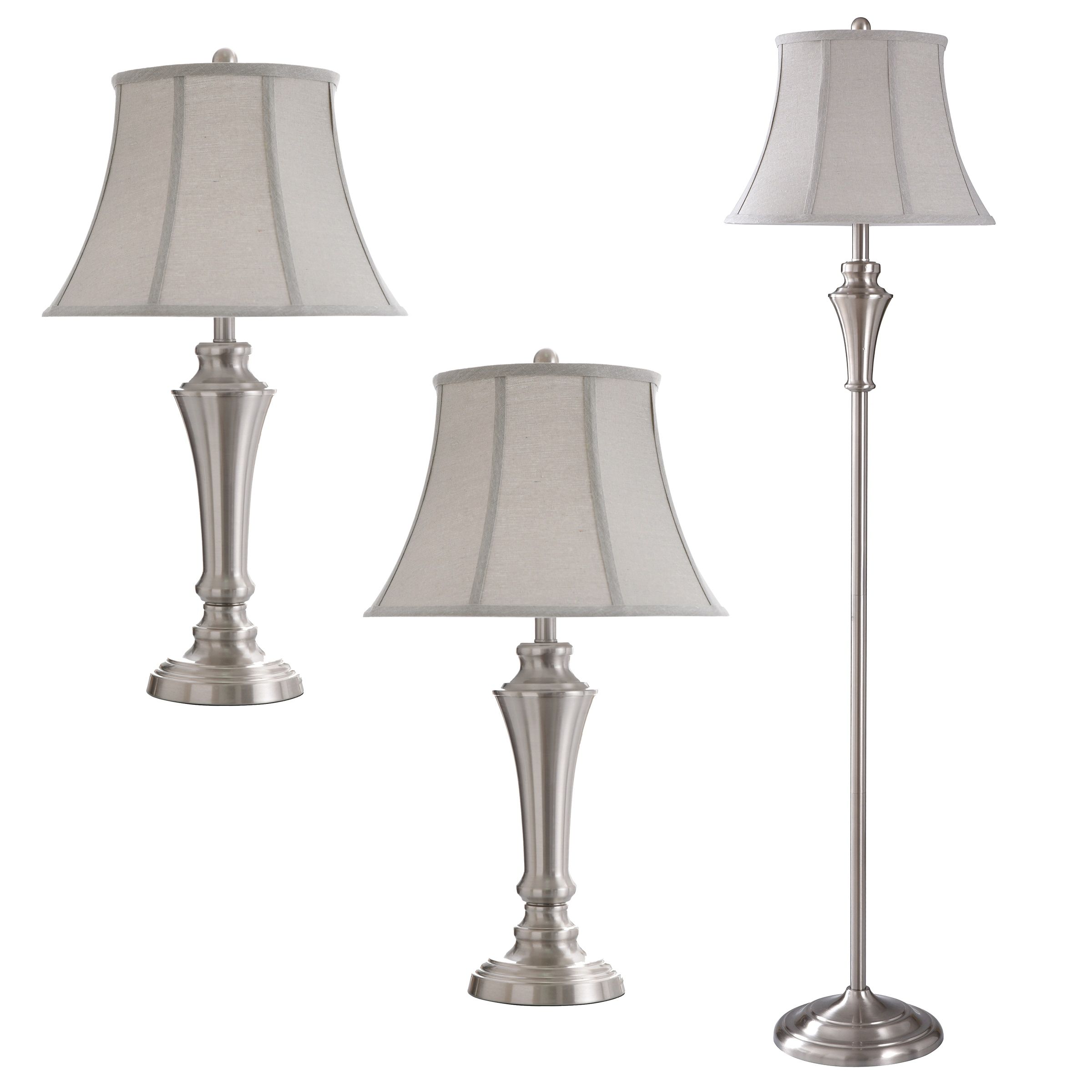 Stylecraft Home Collection Stylecraft Home Collection  Floor Lamp/table Lamp  Set  Brushed Nickel Finish  Geneva Taupe Fabric Shade  3 Piece Set (2  Table, 1 Floor) In The Lamp Sets Department At Lowes With Regard To 3 Piece Set Floor Lamps (Photo 1 of 15)
