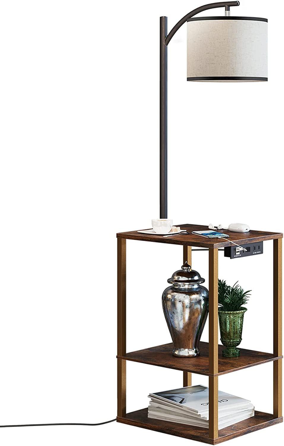 Sunmory Floor Lamp With Table, Lamps For Living Room With Usb Port,  Attached End Table With Shelves, Brown – Walmart Within Brown Floor Lamps (Photo 12 of 15)