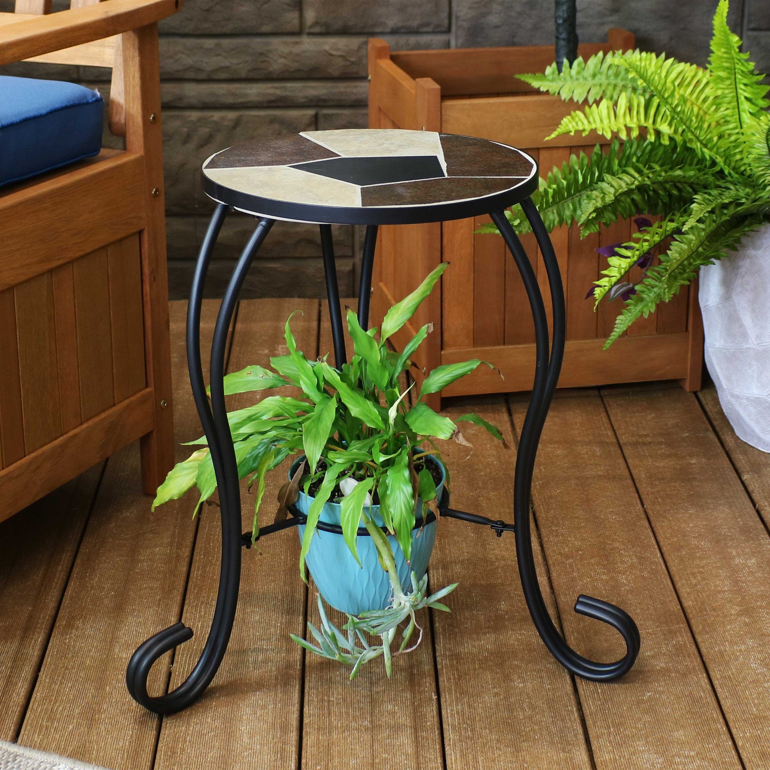 Sunnydaze 12 Inch Mosaic Ceramic Tile Side Table/ Plant Stand – Steel Frame  – Overstock – 31954096 With Plant Stands With Side Table (View 10 of 15)