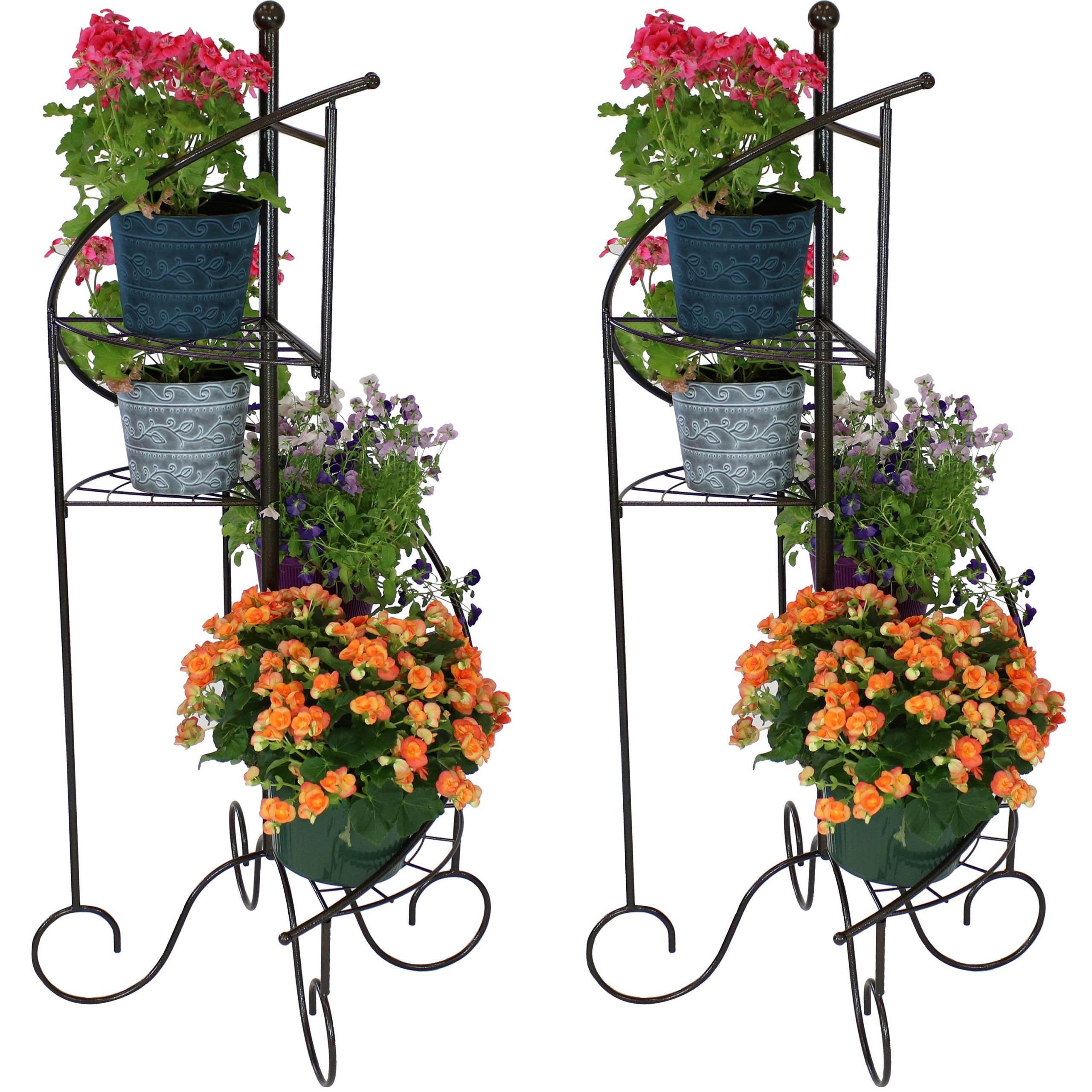 Sunnydaze Indoor/outdoor Iron Metal 4 Tiered Potted Flower Plant Stand With  Spiral Staircase Design – 56" – Black – 2pk – Walmart Inside Iron Base Plant Stands (View 10 of 15)