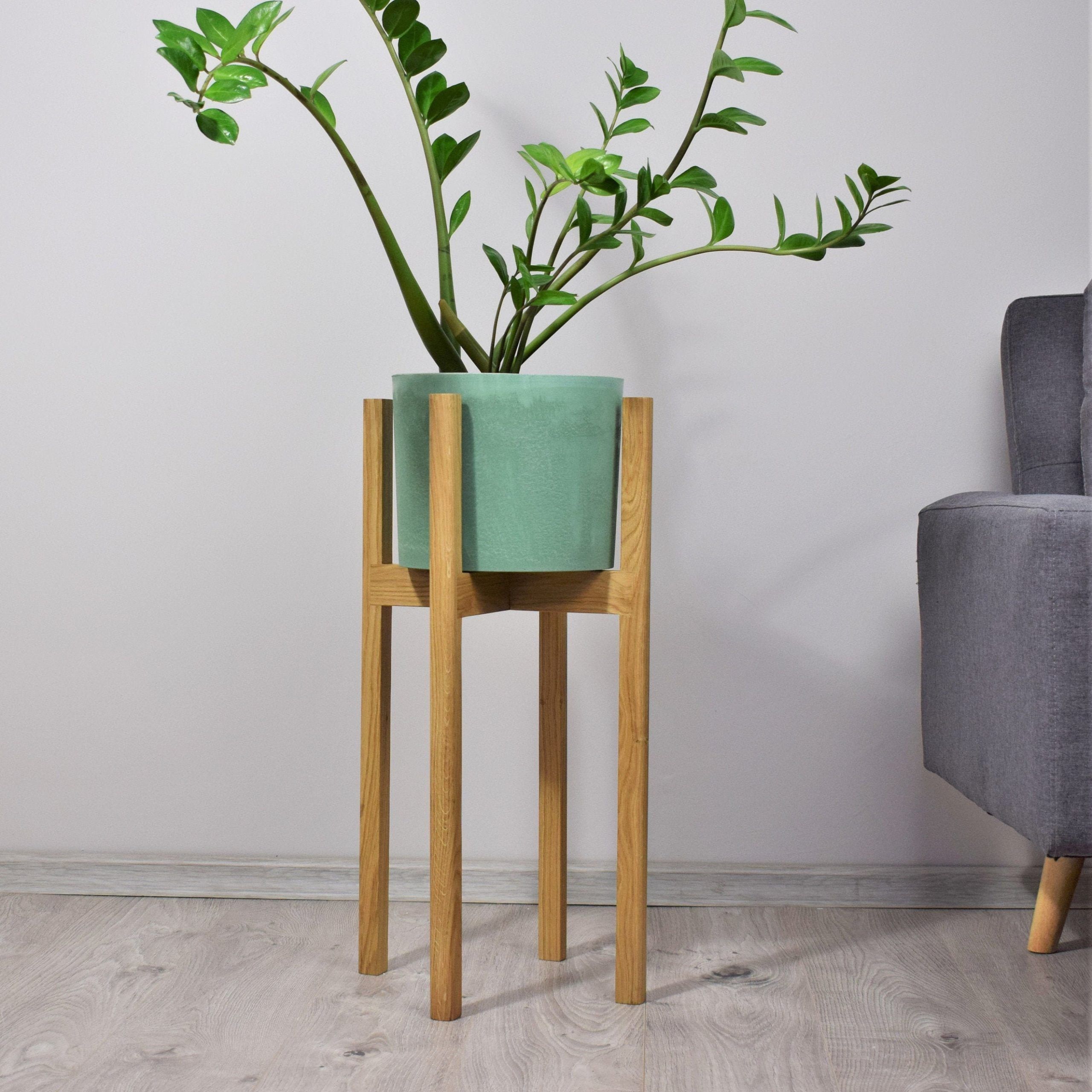 Tall Plant Stands Made Of Natural Oak Wood (View 2 of 15)