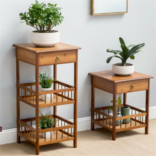 Telephone Table Plant Stand Bedside End Table Hall Lamp Wood Unit Side  Drawer | Ebay Intended For Plant Stands With Side Table (Photo 1 of 15)