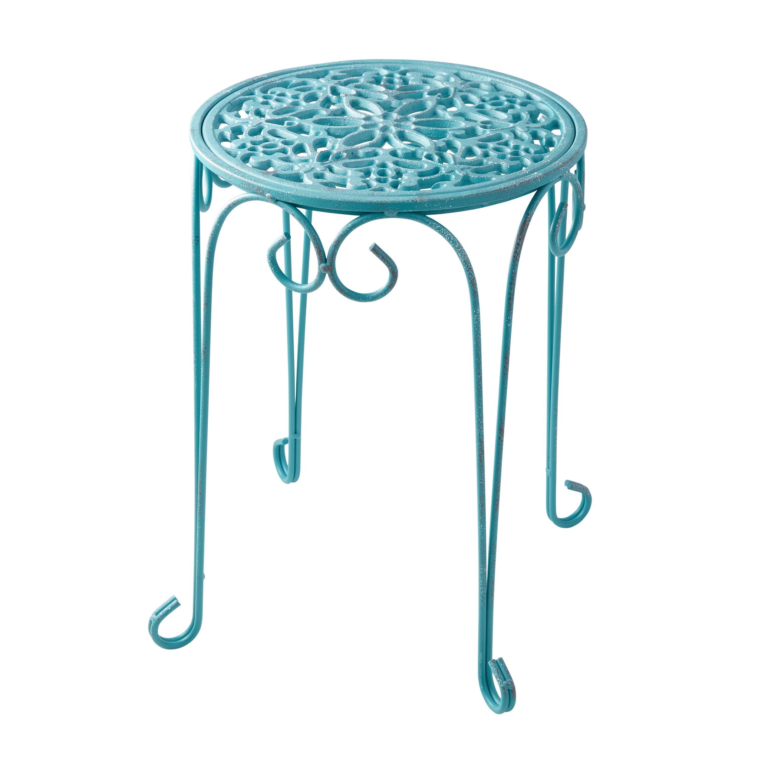 The Pioneer Woman 16" Cast Iron Plant Stand Teal Color With Distressed  Finish – Walmart In 16 Inch Plant Stands (View 5 of 15)