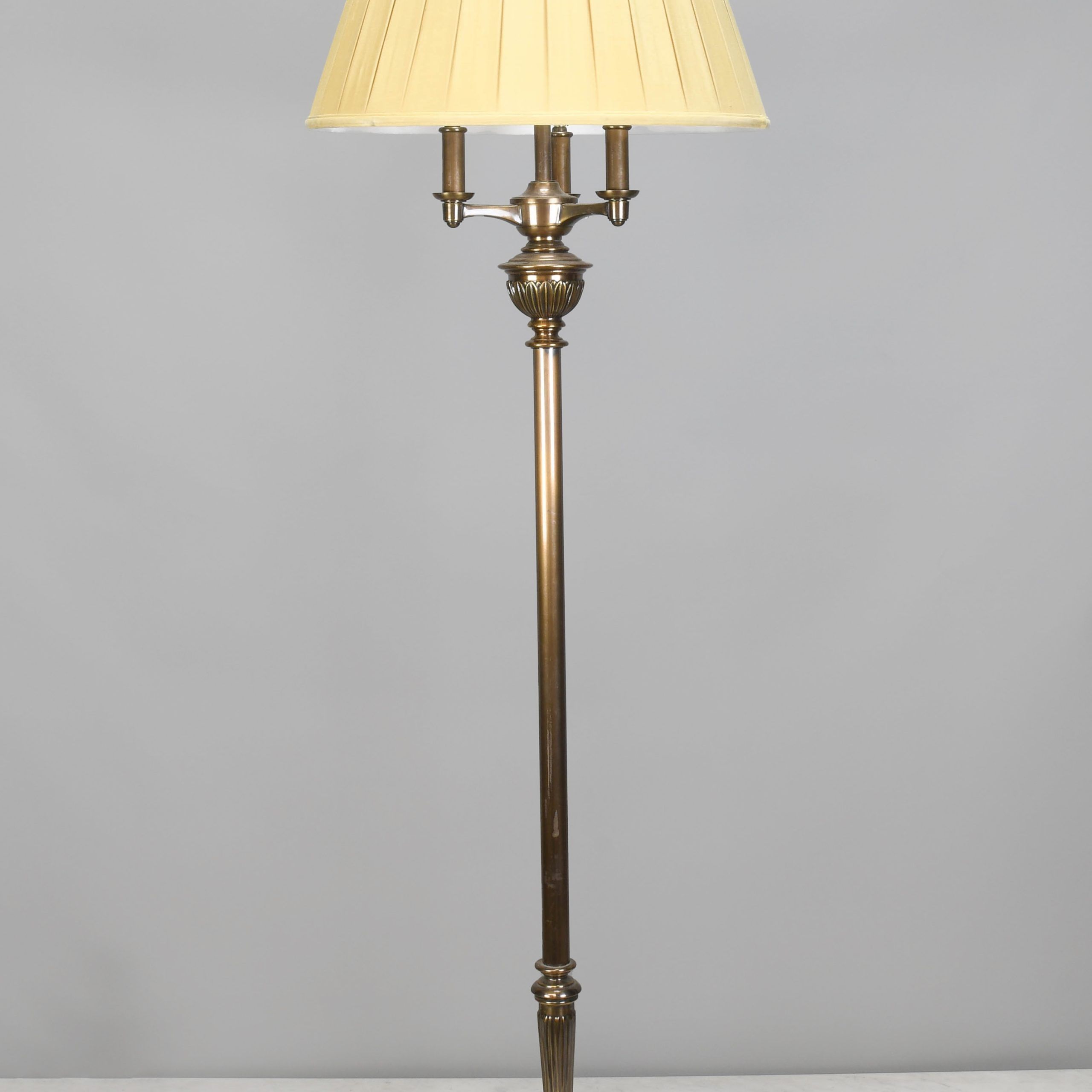 Three Candle Antique Brass Floor Lamp | Floor Lamps | Collection | City  Knickerbocker | Lighting Rentals Intended For Antique Brass Floor Lamps (Photo 9 of 15)