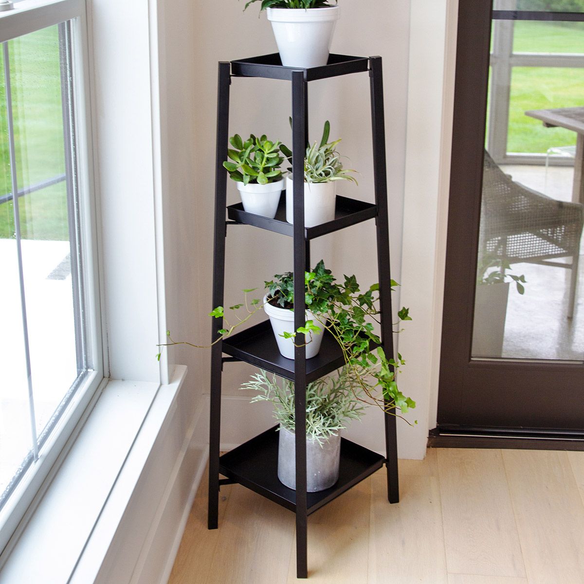 Tower Folding 4 Tier Plant Stand Indoor & Outdoor, Black, H120 Cm, 4 Trays  – From £ (View 8 of 15)