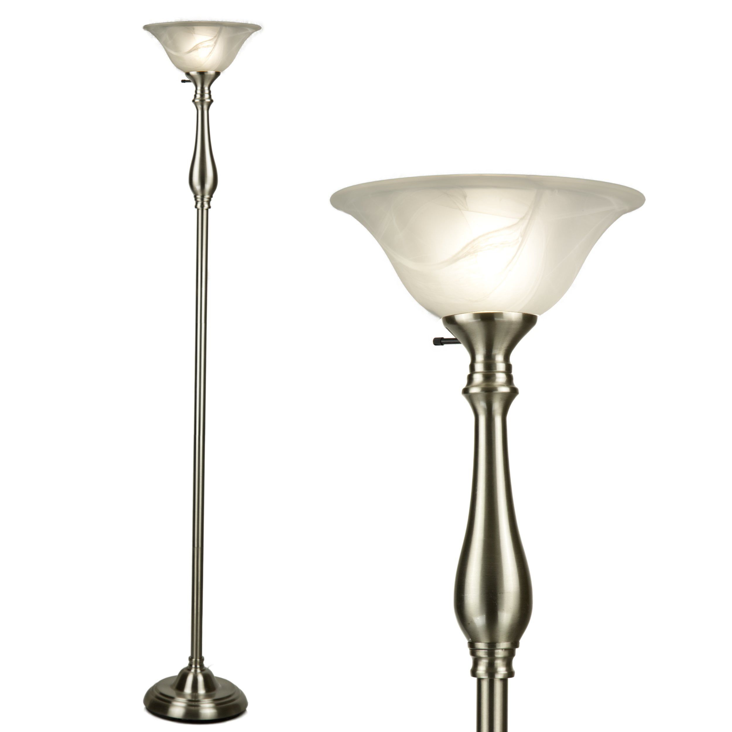 Traditional Royal Floor Lamp With Alabaster Glass Shade Brushed Nickel  Finish – Walmart Regarding Glass Satin Nickel Floor Lamps (Photo 10 of 15)