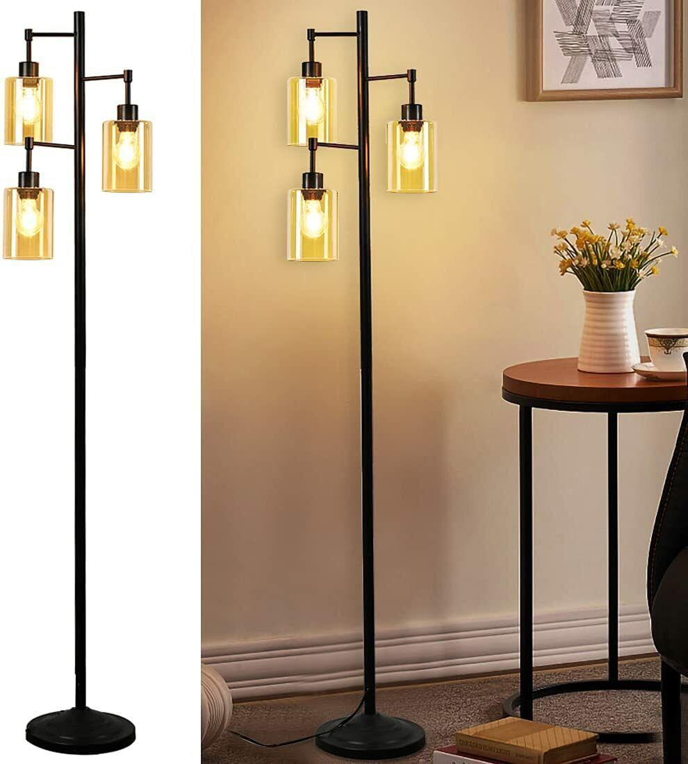 Tree Standing Floor Lamp Light 3 Light Led Retro Pole Tall Glass Lampshade  +bulb | Ebay Intended For 3 Light Tree Floor Lamps (View 8 of 15)