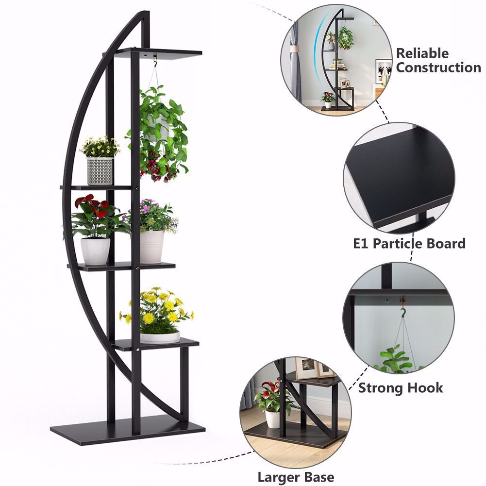 Tribesigns 63" X 20" X 12" 5 Tier Black Wood Plant Stand (2 Pack) –  Walmart In Particle Board Plant Stands (View 10 of 15)