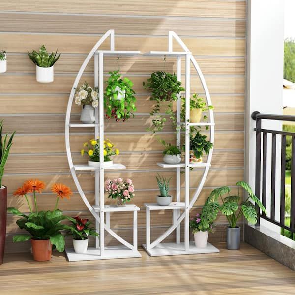 Tribesigns Way To Origin Eileen 63 In. White Curve Wood Indoor Plant Stand  With 5 Tier Pack Of 2 Hd F1363 – The Home Depot Throughout 5 Inch Plant Stands (Photo 6 of 15)