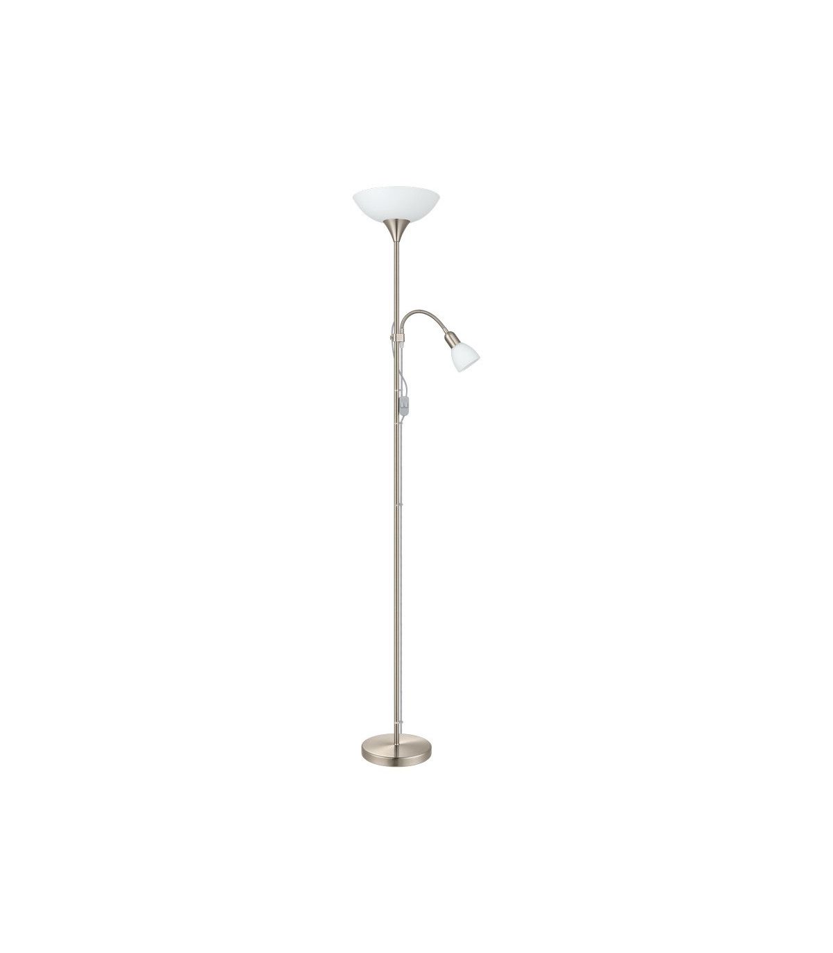 Up 2 Light Traditional Adjustable Floor Lamp Satin Nickel And White Frosted  Glass With Switch | Netlighting.co.uk In Glass Satin Nickel Floor Lamps (Photo 15 of 15)