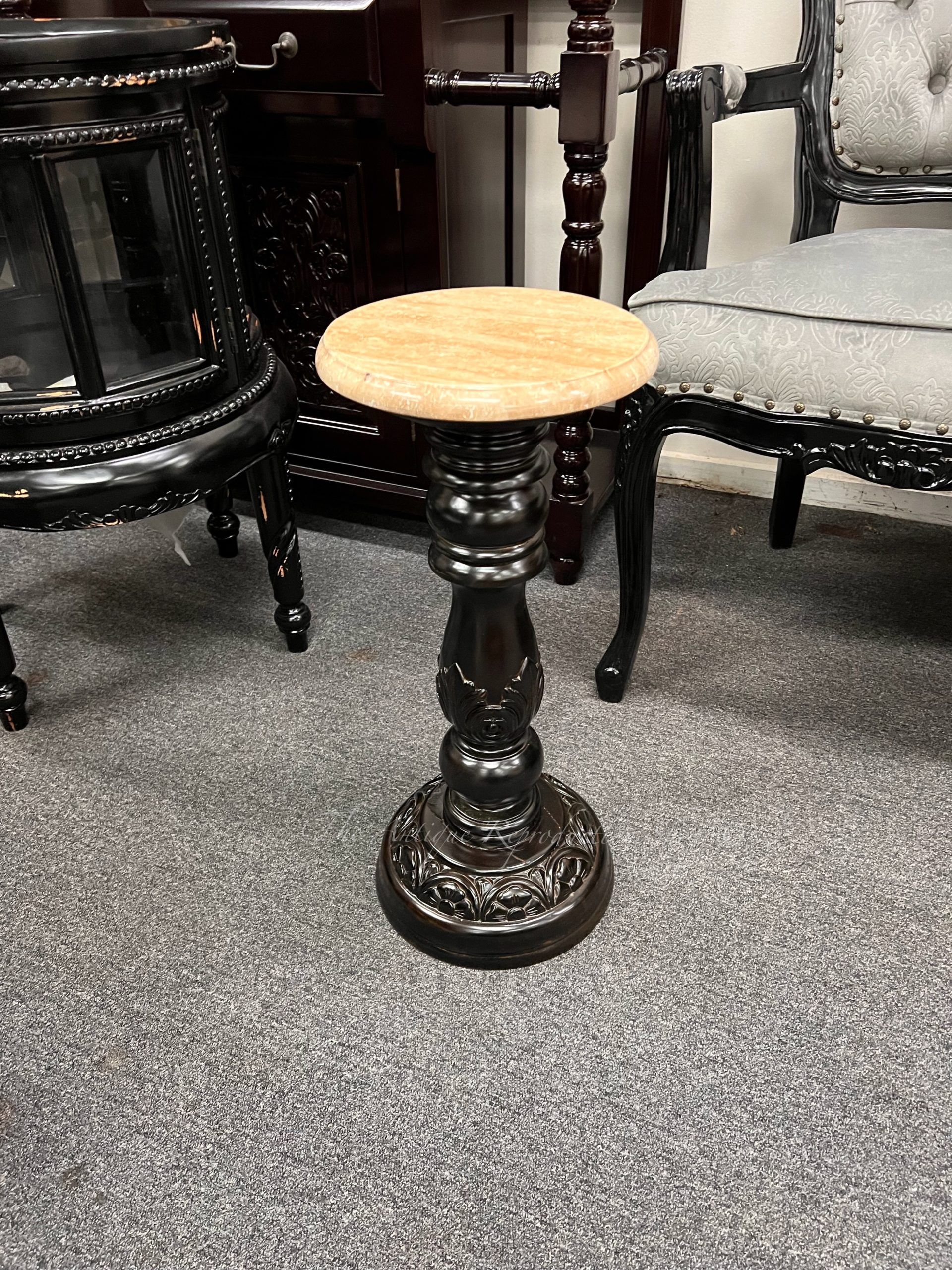 Victorian Art Deco Plant Stand Black With Marble Top – Antique Reproduction  Shop Inside Black Marble Plant Stands (Photo 1 of 15)