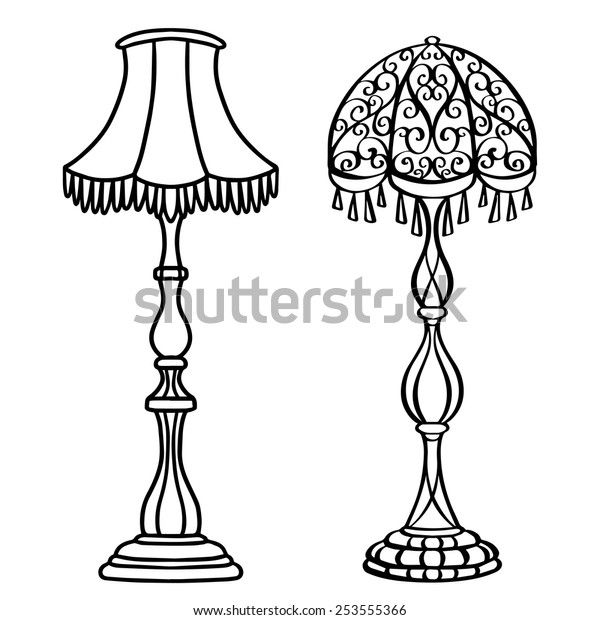 Vintage Furniture Set Floor Lamps Closeup Stock Vector (royalty Free)  253555366 | Shutterstock With 3 Piece Setfloor Lamps (View 13 of 15)