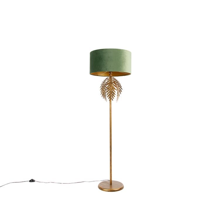 Vintage Gold Floor Lamp With Green Velvet Shade – Botanica | Lampandlight Ie For Gold Floor Lamps (Photo 9 of 15)