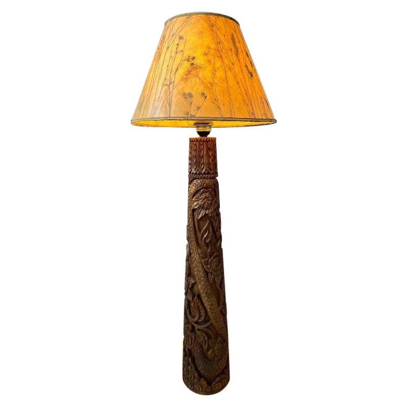 Vintage Indonesian Hand Carved Wooden Floor Lamp For Sale At 1stdibs Regarding Carved Pattern Floor Lamps (Photo 10 of 15)