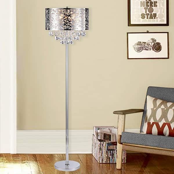 Warehouse Of Tiffany Ivica 64 In. Chrome 3 Light Metal Crystal Floor Lamp  Fl7992 – The Home Depot Pertaining To Chrome Finish Metal Floor Lamps (Photo 5 of 15)