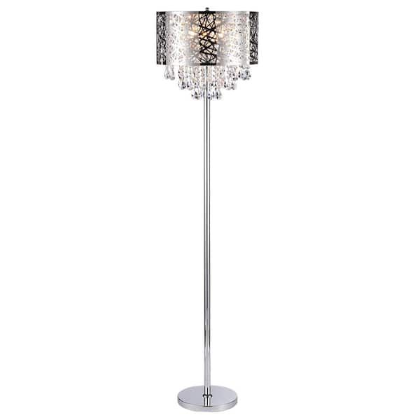 Warehouse Of Tiffany Ivica 64 In. Chrome 3 Light Metal Crystal Floor Lamp  Fl7992 – The Home Depot Pertaining To Chrome Finish Metal Floor Lamps (Photo 2 of 15)