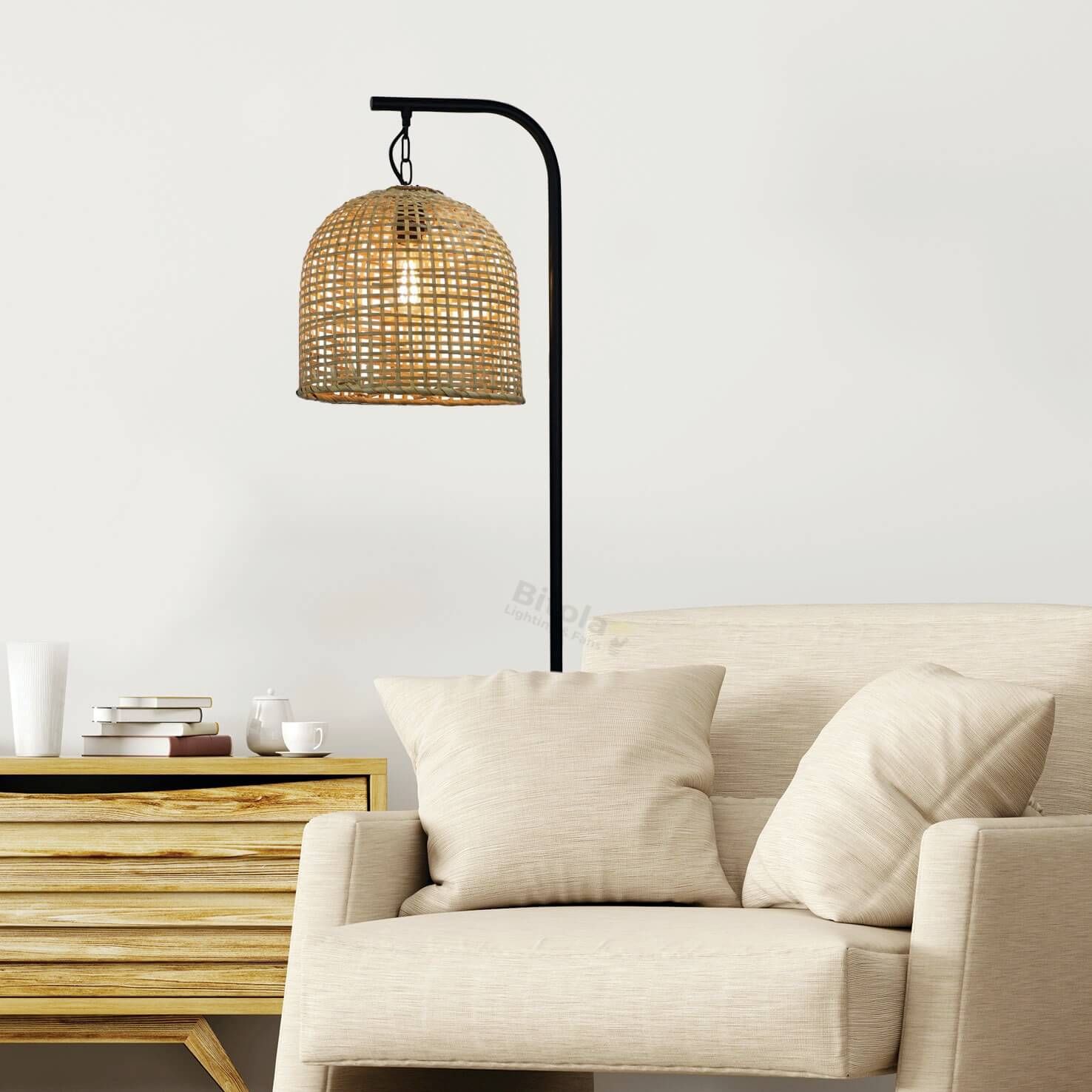 Watson Rattan Floor Lamp With Hanging Chain – Bitola Lighting And Fans In Rattan Floor Lamps (Photo 7 of 15)