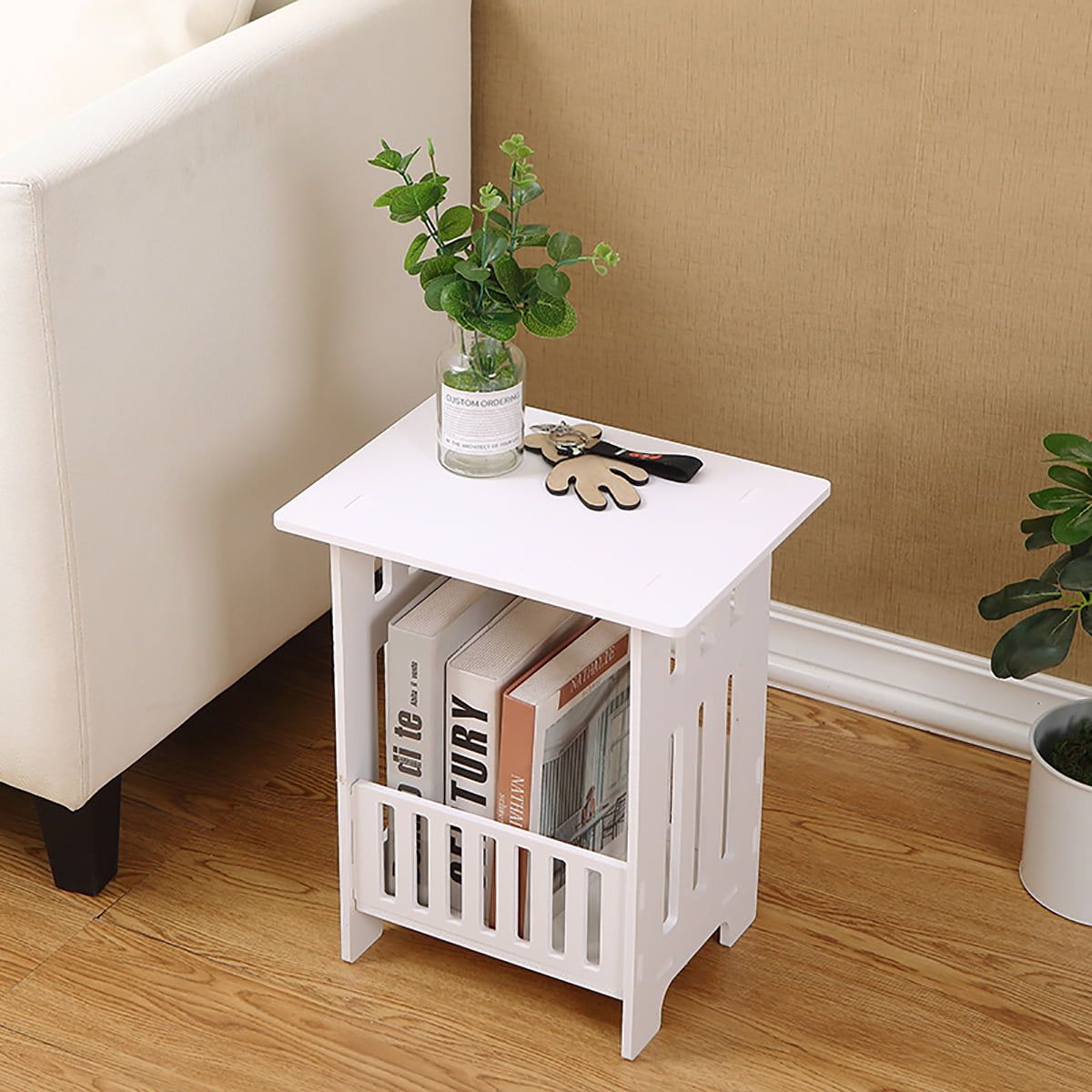 White Modern Bedside Table Bedroom Nightstand End Table Plant Stand Holder  Storage Rack Organizer – Walmart With Regard To Plant Stands With Side Table (View 11 of 15)