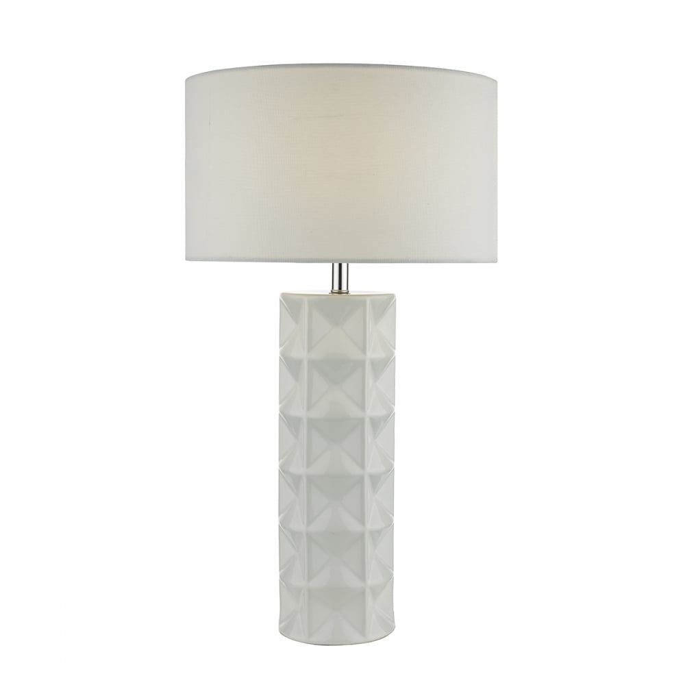 White Textured Ceramic Base Tall Table Lamp With White Linen Drum Shade With Textured Linen Floor Lamps (View 9 of 15)