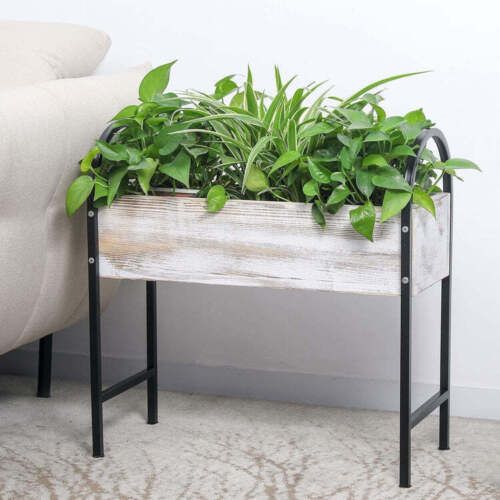 Wood & Black Metal Framed Indoor, Outdoor Raised Garden Planter Box  Plant Stand | Ebay Regarding Plant Stands With Flower Box (Photo 2 of 15)