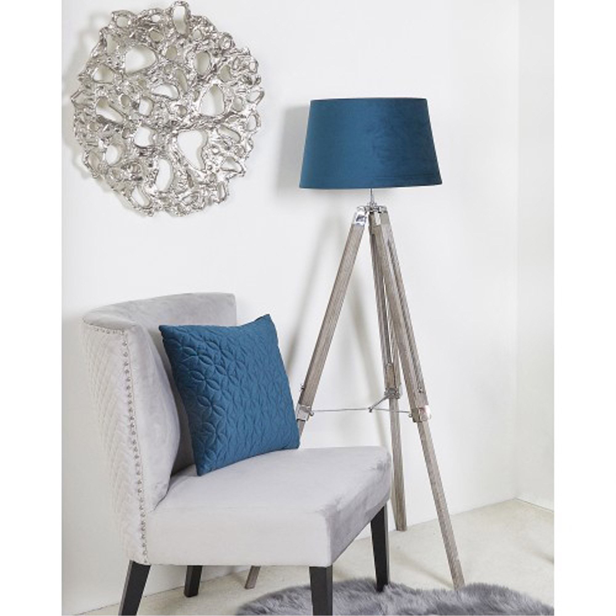 Wood Tripod Floor Lamp With Blue Shade | Floor Standing Lamps Inside Blue Floor Lamps (View 11 of 15)