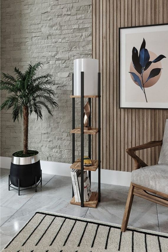 Wooden Floor Lamp With Shelf Rustic Floor Lamp Pine Wood – Etsy For Pine Wood Floor Lamps (View 2 of 15)