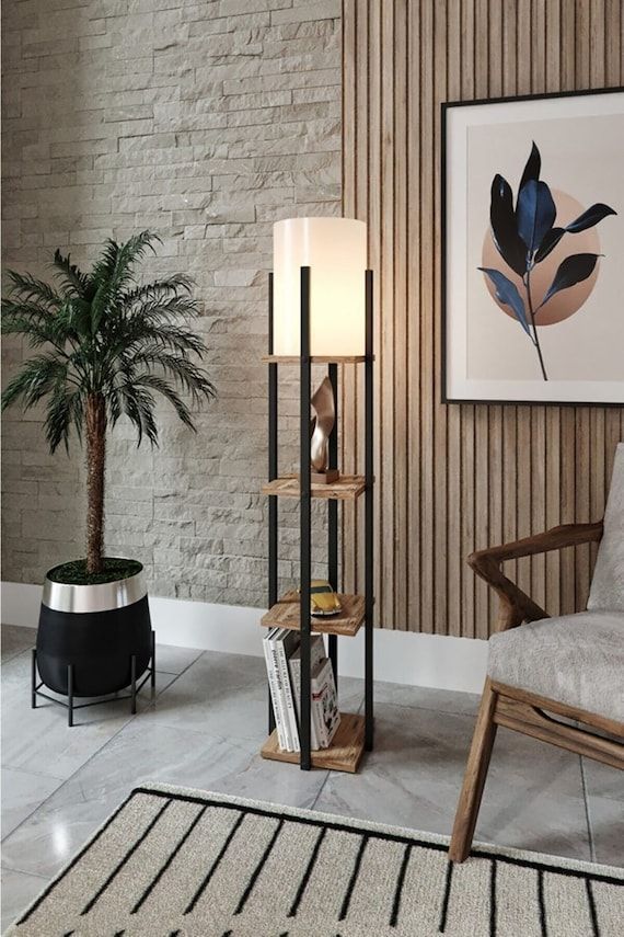 Wooden Floor Lamp With Shelf Rustic Floor Lamp Pine Wood – Etsy Intended For Rustic Floor Lamps (View 4 of 15)