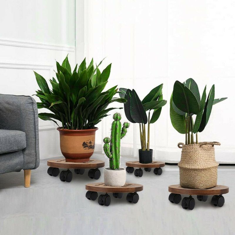 Wooden Round Planter Caddies 14 Inch Universal Wheels Plant Stand Flower Pot  Rack With Wheels Indoor Outdoor Decoration – Pot Trays – Aliexpress Inside 14 Inch Plant Stands (View 5 of 15)