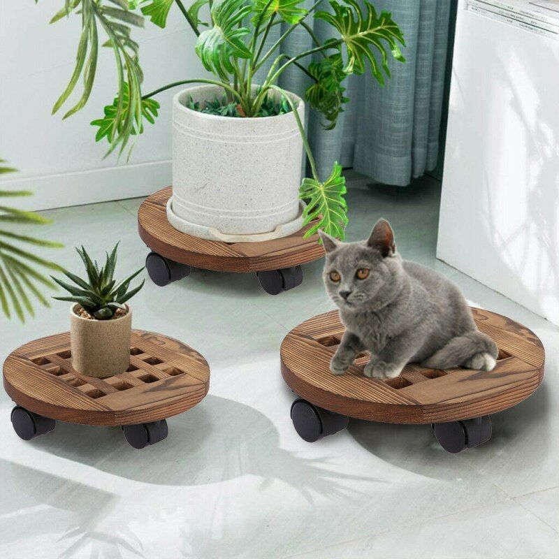 Wooden Round Planter Caddies 14 Inch Universal Wheels Plant Stand Flower Pot  Rack With Wheels Indoor Outdoor Decoration – Pot Trays – Aliexpress With Regard To 14 Inch Plant Stands (View 15 of 15)