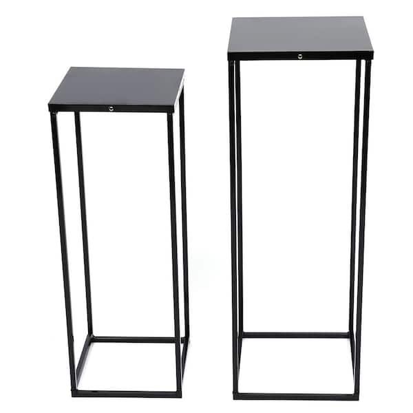Yiyibyus 2 Pieces Metal Plant Stand Modern Flower Pot Rack Indoor Outdoor Square  Plant Holder Black Ot Zjgj 5157 – The Home Depot Throughout Square Plant Stands (View 7 of 15)