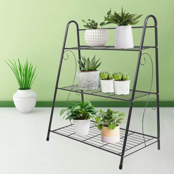 Yiyibyus 28 In. Tall Indoor/outdoor Black Metal Plant Stand Flower Pot Stand  (3 Tiered) Hg Twbyyr 4069 – The Home Depot Inside Outdoor Plant Stands (Photo 14 of 15)