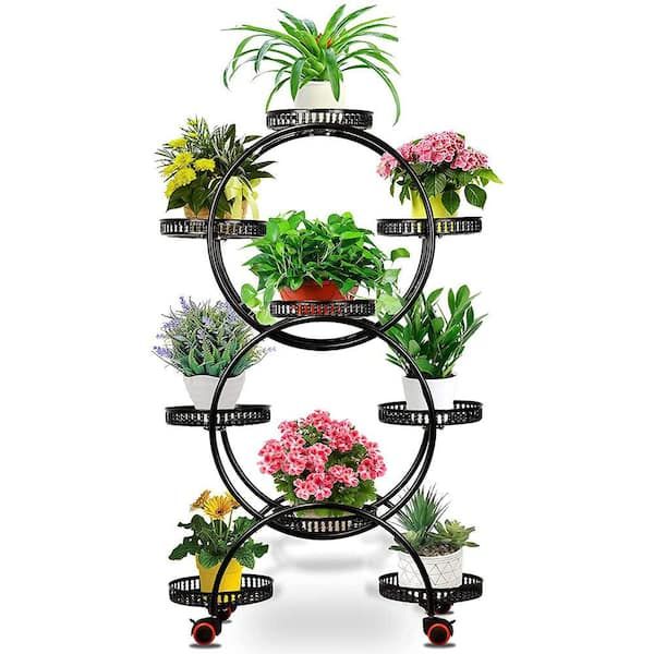 Yiyibyus 46.9 In. X 29.1 In. 9 Potted Multiple Indoor/outdoor Black Metal Plant  Stand Flower Pot Holder (6 Tier) Ot Zjcy 5273 – The Home Depot With Regard To Patio Flowerpot Stands (Photo 13 of 15)