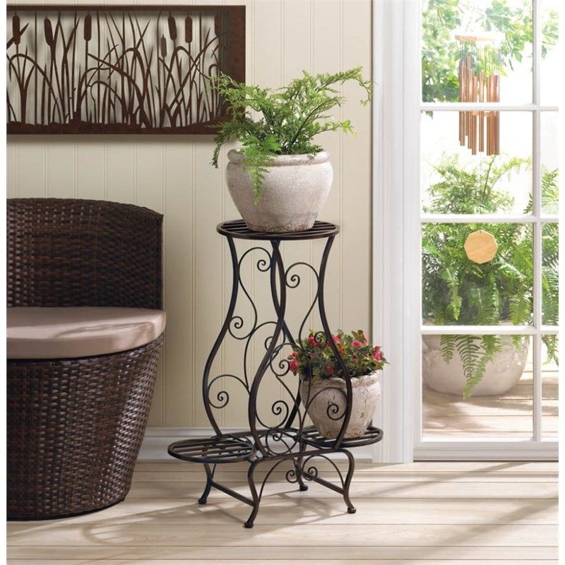 Zingz & Thingz Hourglass Triple Metal Plant Stand In Brown | Cymax Business Intended For Brown Metal Plant Stands (View 9 of 15)