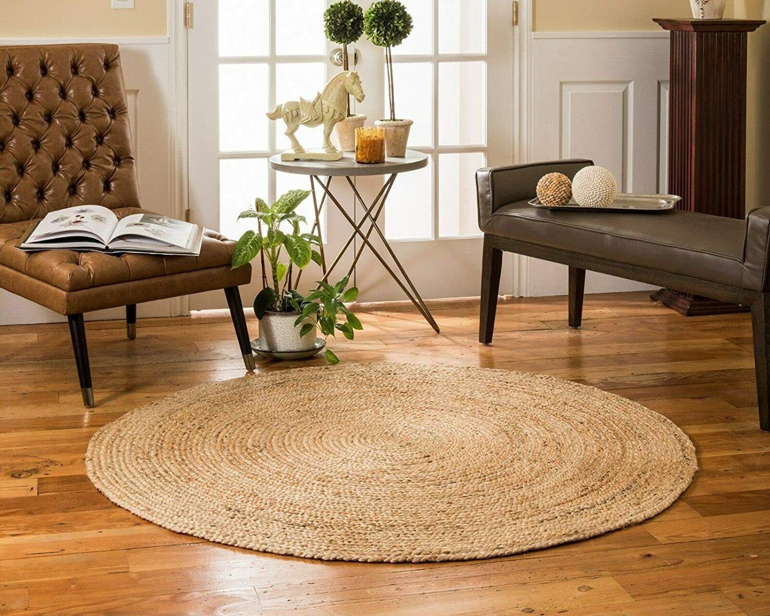 120cm, Hand Woven Braided Jute Area Rug, Round, Reversible,color May Vary |  Ebay With Hand Woven Braided Rugs (View 11 of 15)