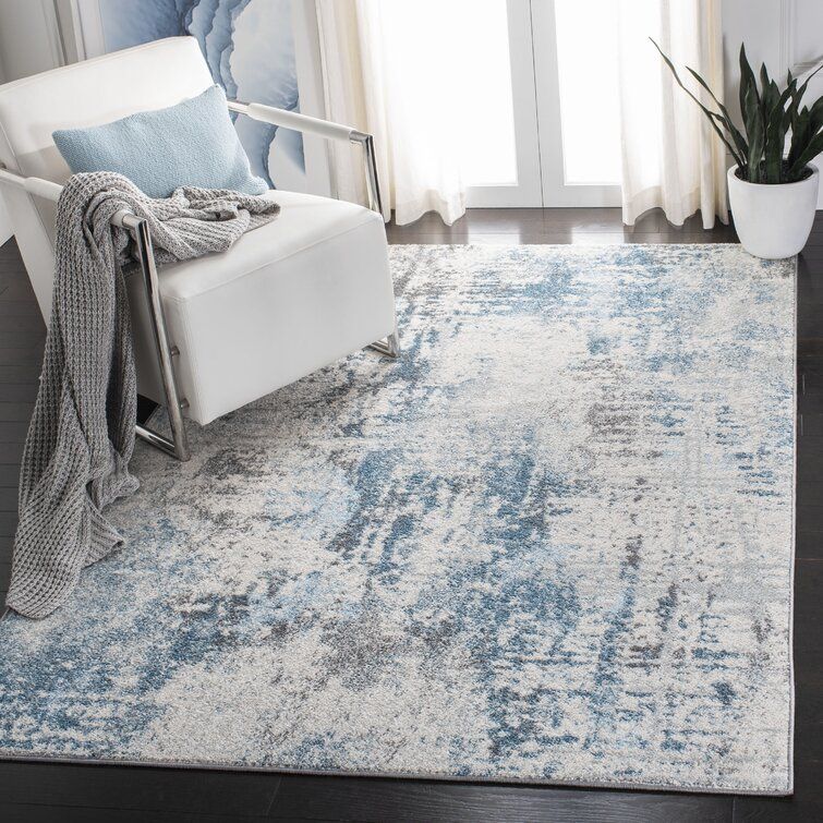 17 Stories Olaughlin Performance Ivory / Blue Rug & Reviews | Wayfair Throughout Ivory Blue Rugs (View 6 of 15)