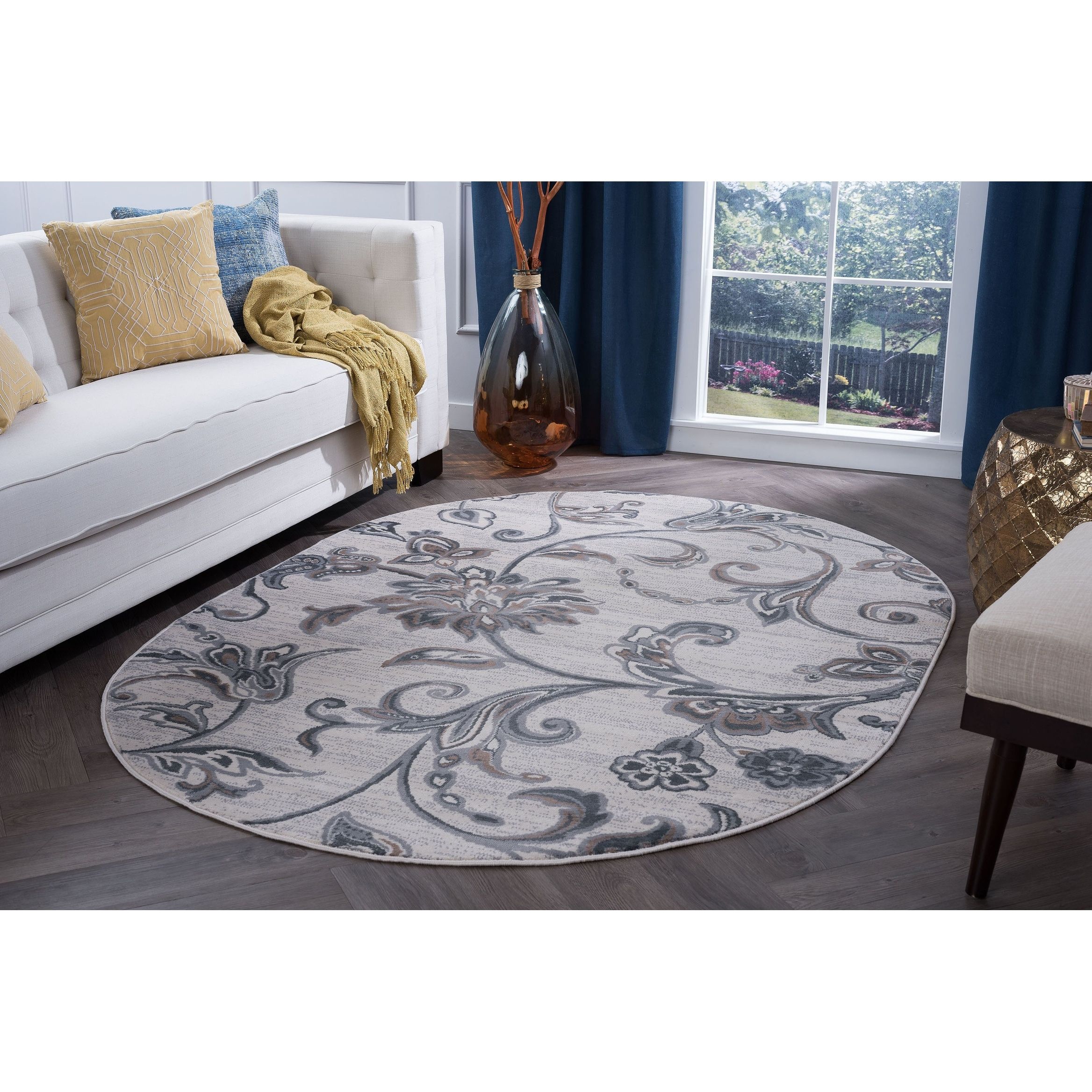 Alise Rugs Carrington Transitional Floral & Botanical Indoor Area Rug Cream  5'3'' X 7'3'' Oval Floral & Botanical 5' X 8' Indoor Living Room, Bedroom,  – Walmart With Botanical Oval Rugs (View 4 of 15)