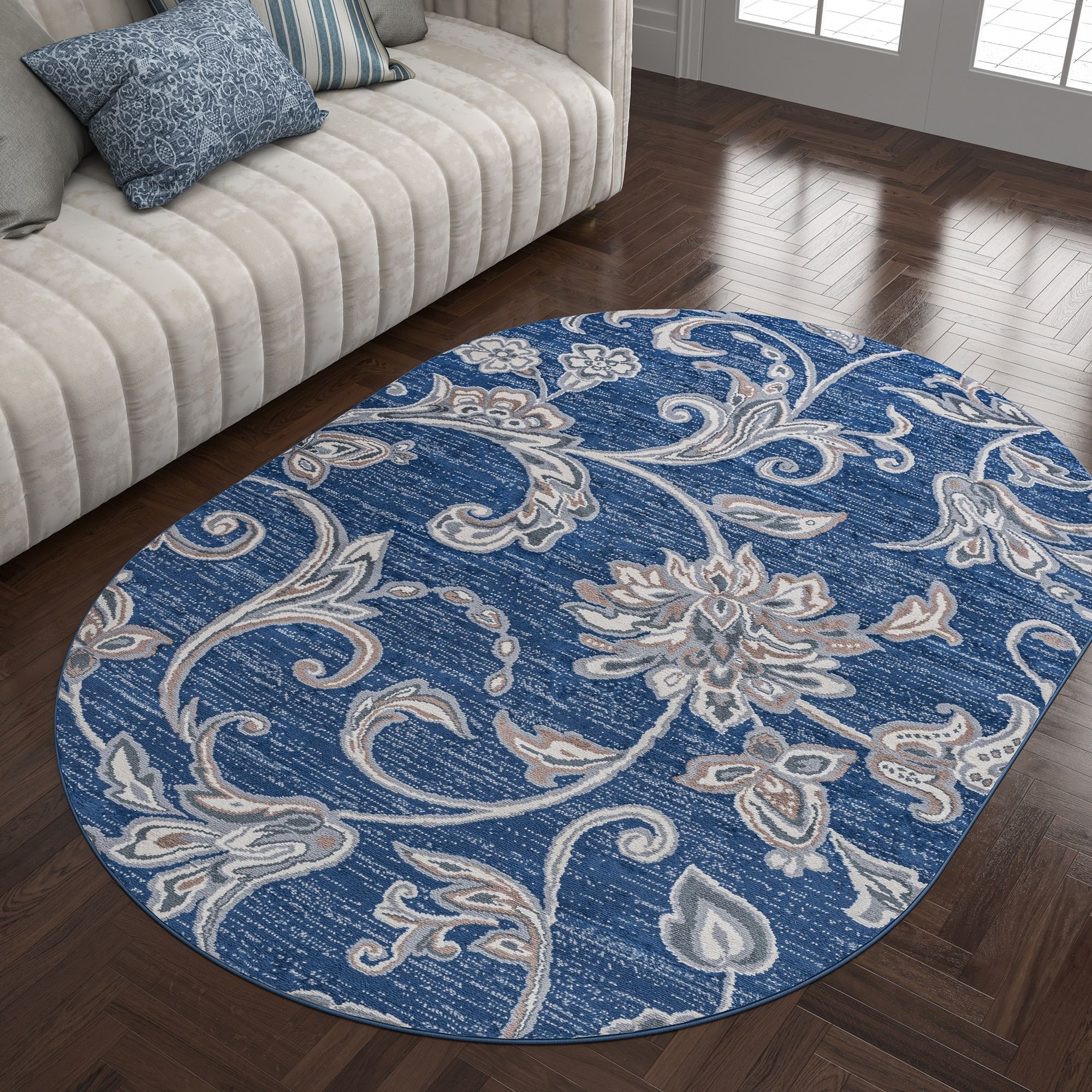 Alise Rugs Carrington Transitional Floral & Botanical Indoor Area Rug Navy  5'3'' X 7'3'' Oval Floral & Botanical 5' X 8' Indoor Living Room, Bedroom,  – Walmart With Regard To Botanical Oval Rugs (Photo 3 of 15)